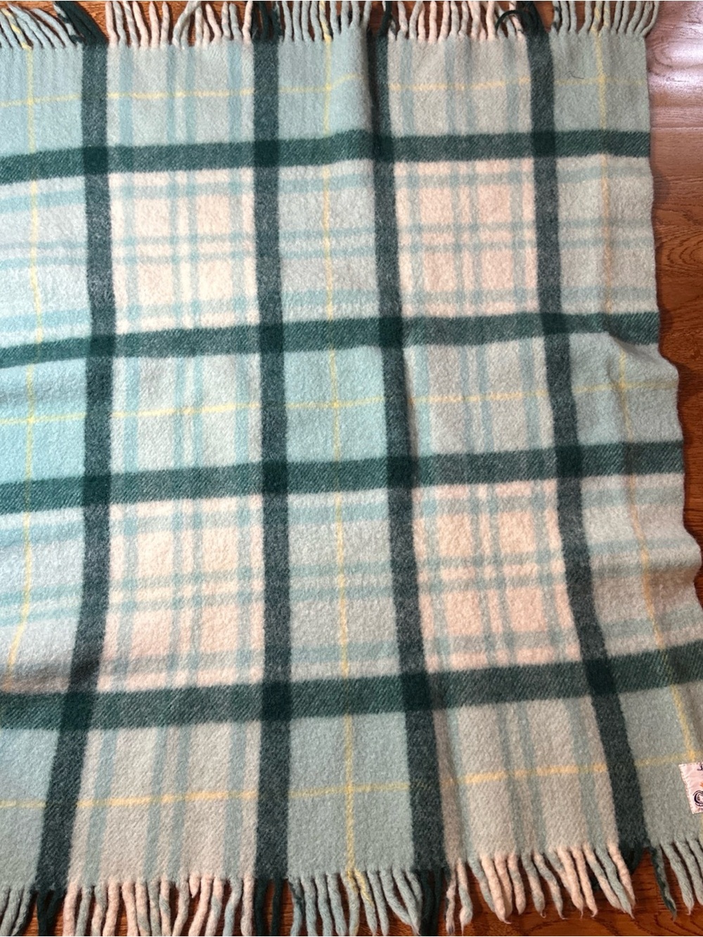 Vintage Carldyke 100% Virgin Wool Blanket throw, Light Blue Plaid 30" x 38” - Picture 4 of 6